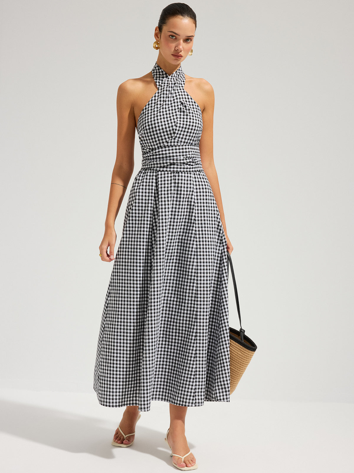 Queen Gingham Halter Maxi Dress