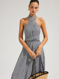 Queen Gingham Halter Maxi Dress
