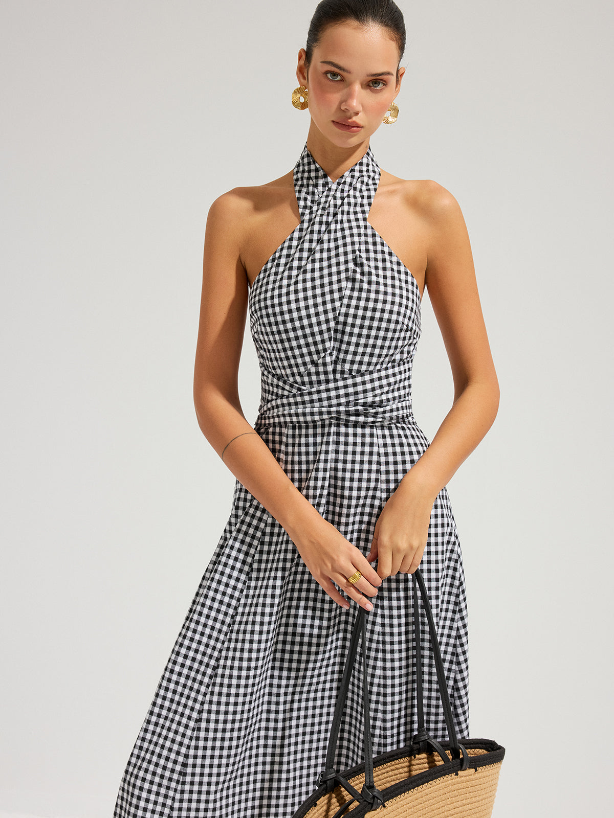 Queen Gingham Halter Maxi Dress