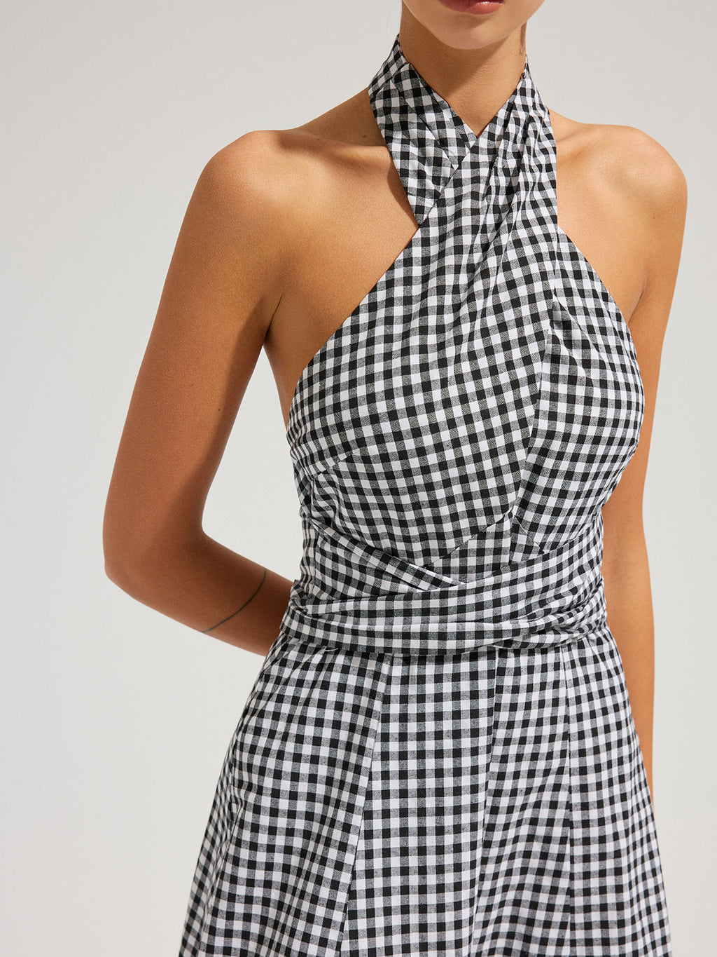 Queen Gingham Halter Maxi Dress
