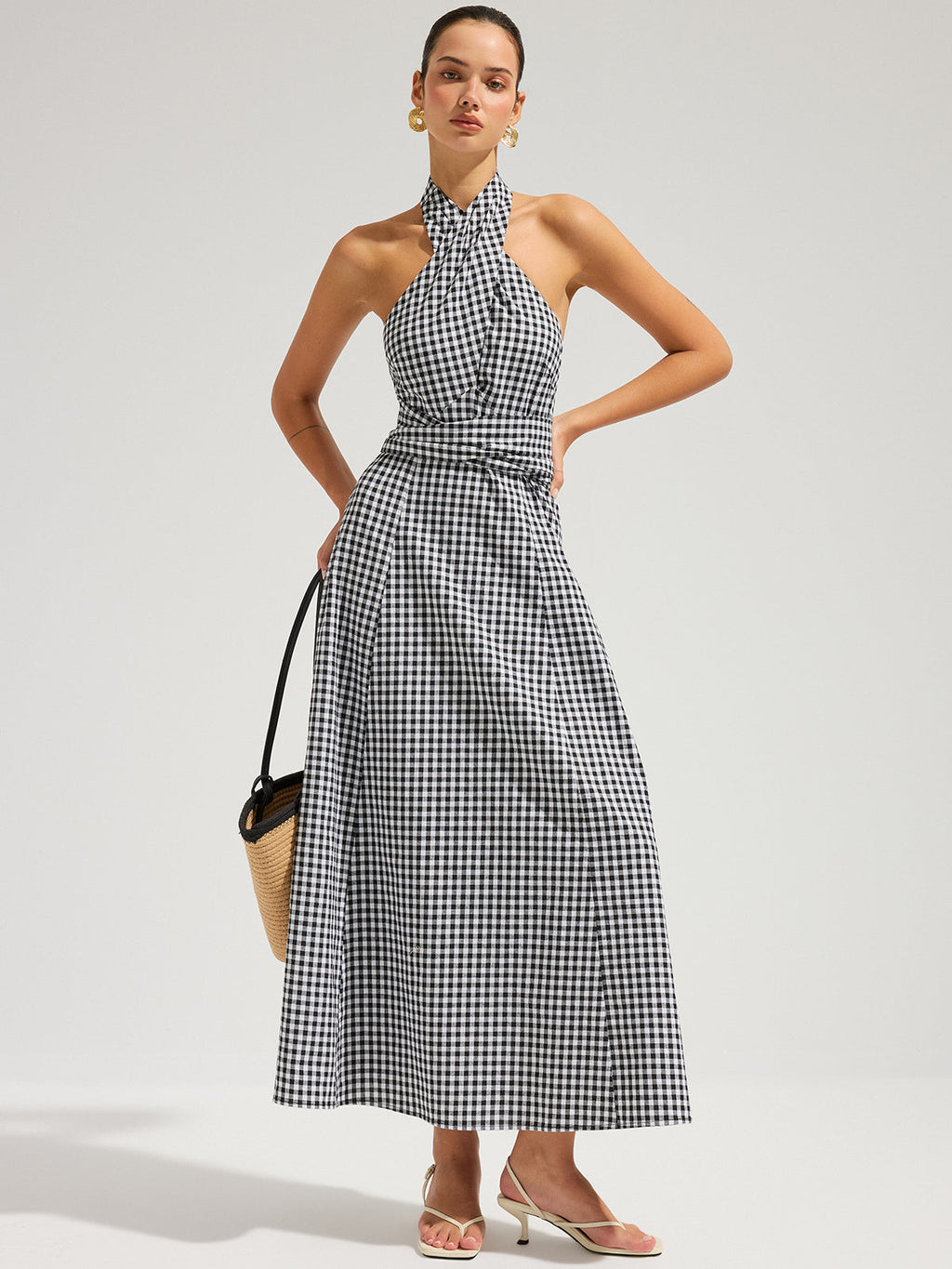 Queen Gingham Halter Maxi Dress