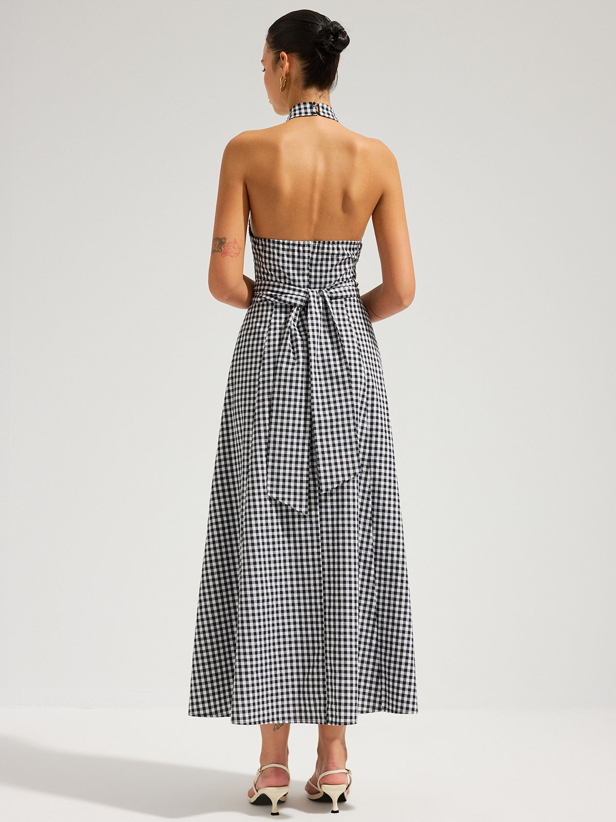 Queen Gingham Halter Maxi Dress