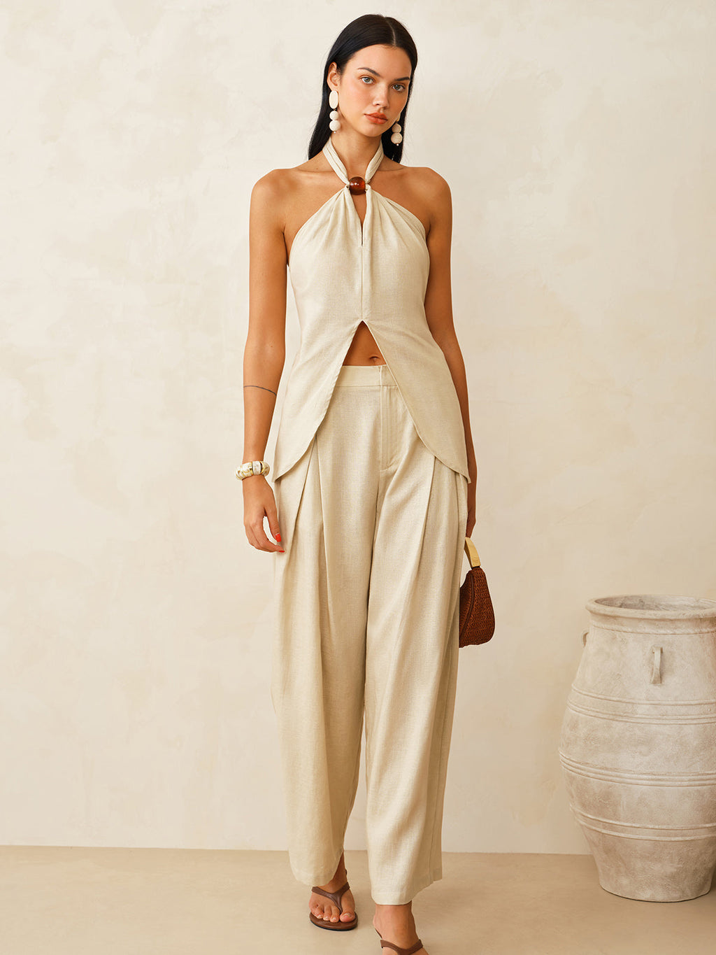 Haley Linen-Blend Sublime Halter Set