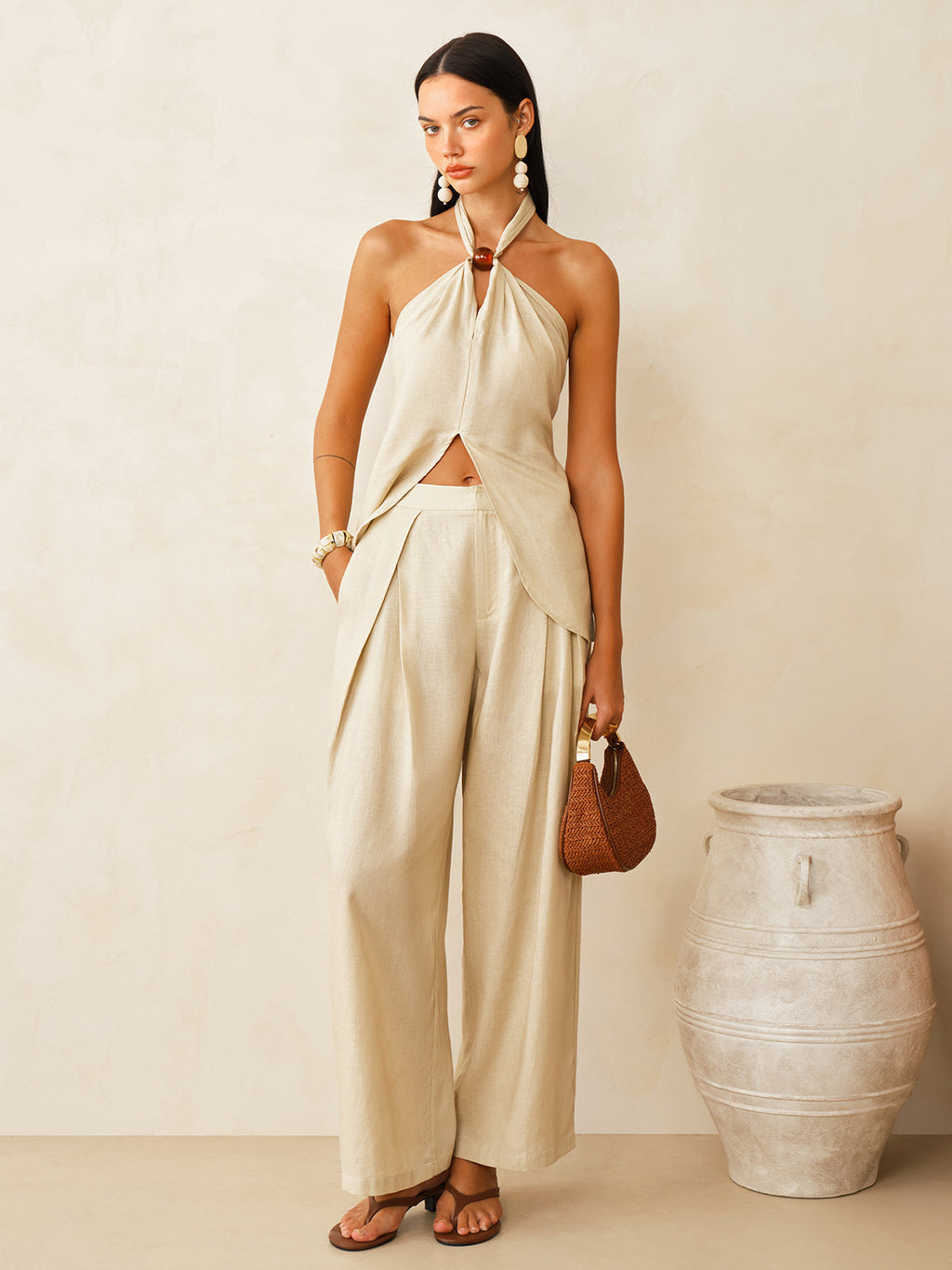 Haley Linen-Blend Sublime Halter Set