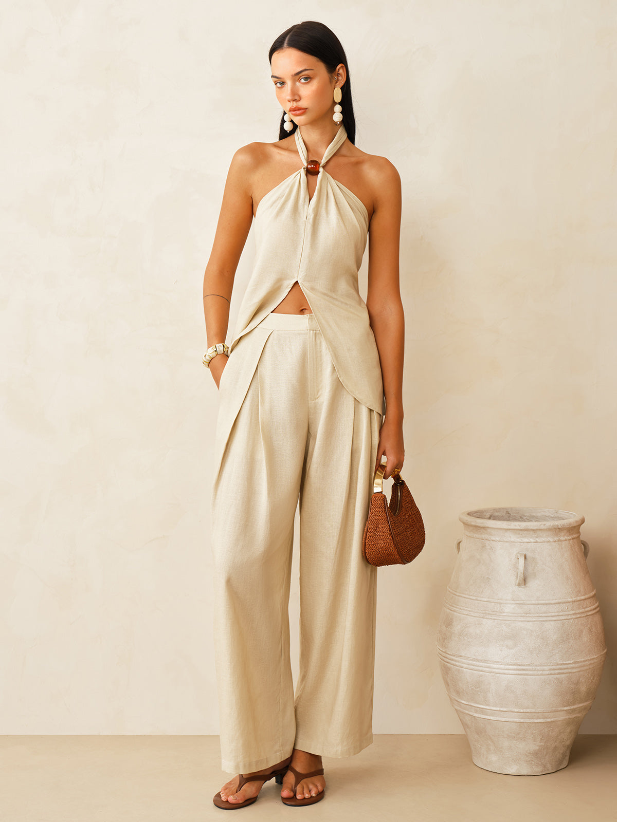 Haley Linen-Blend Sublime Halter Set