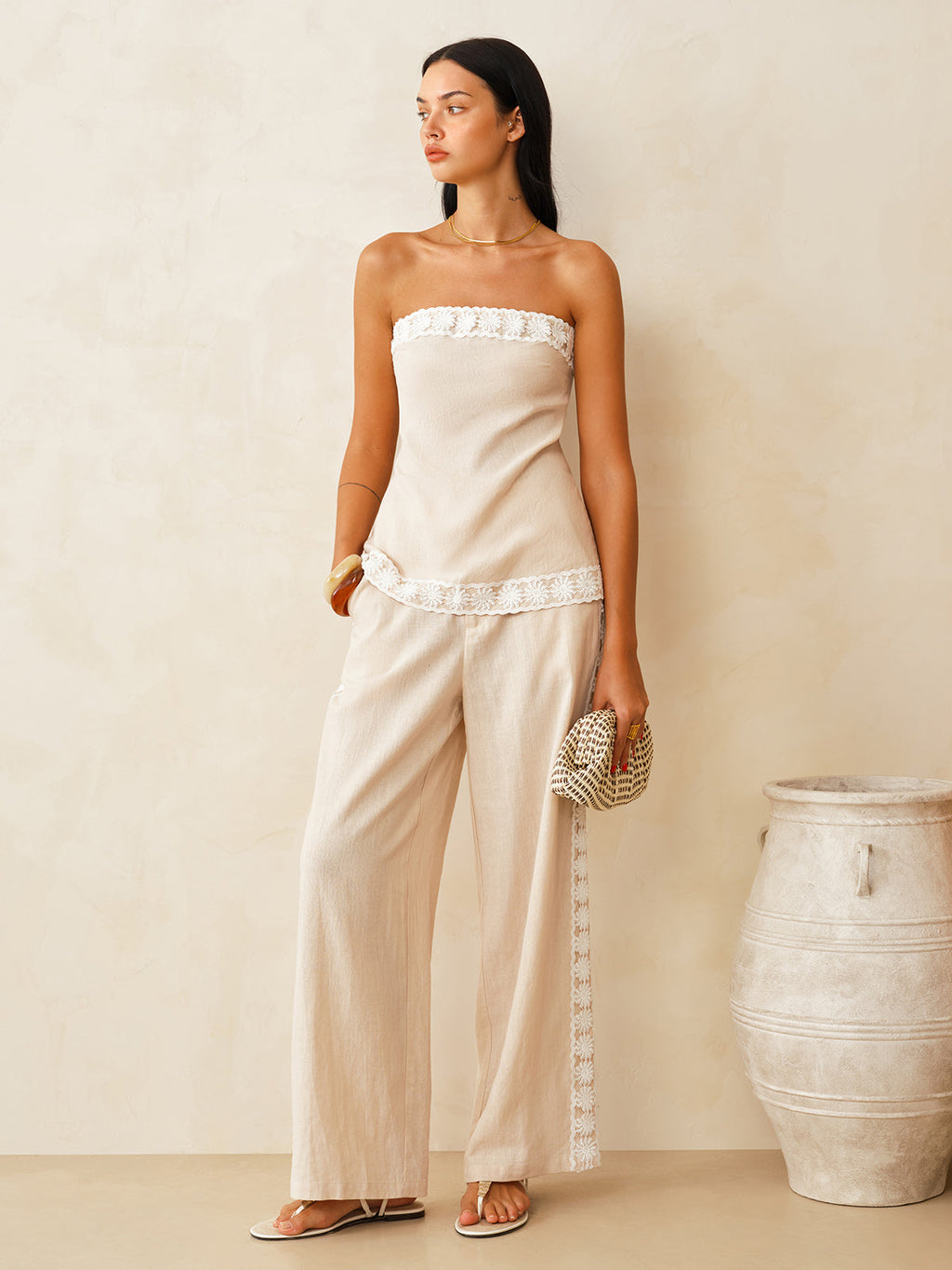 Capri Linen Blend Essential Lace Trim Set
