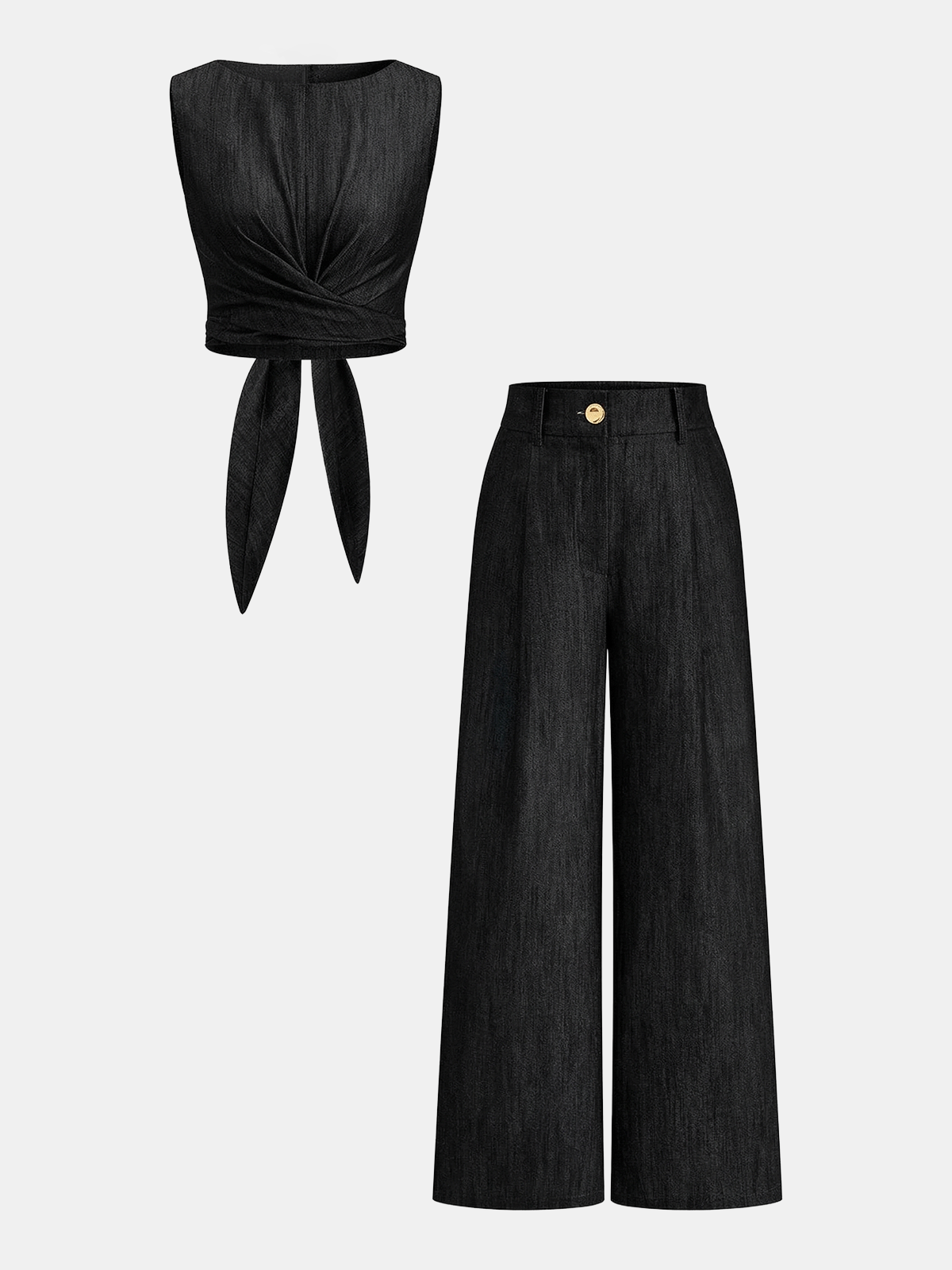 Knotted Cross-Tie Crop Top & Wide-Leg Pants Set