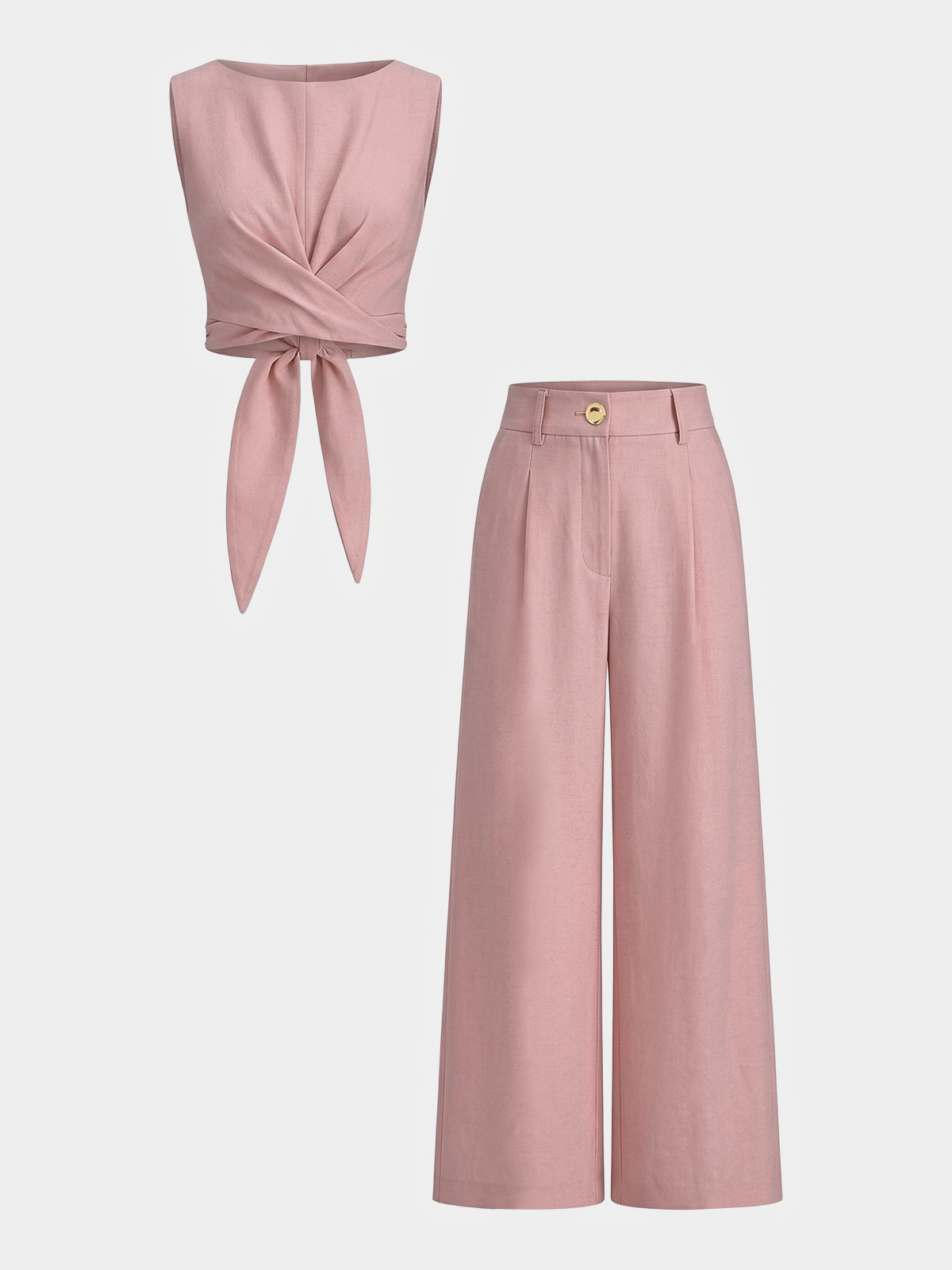 Knotted Cross-Tie Crop Top & Wide-Leg Pants Set