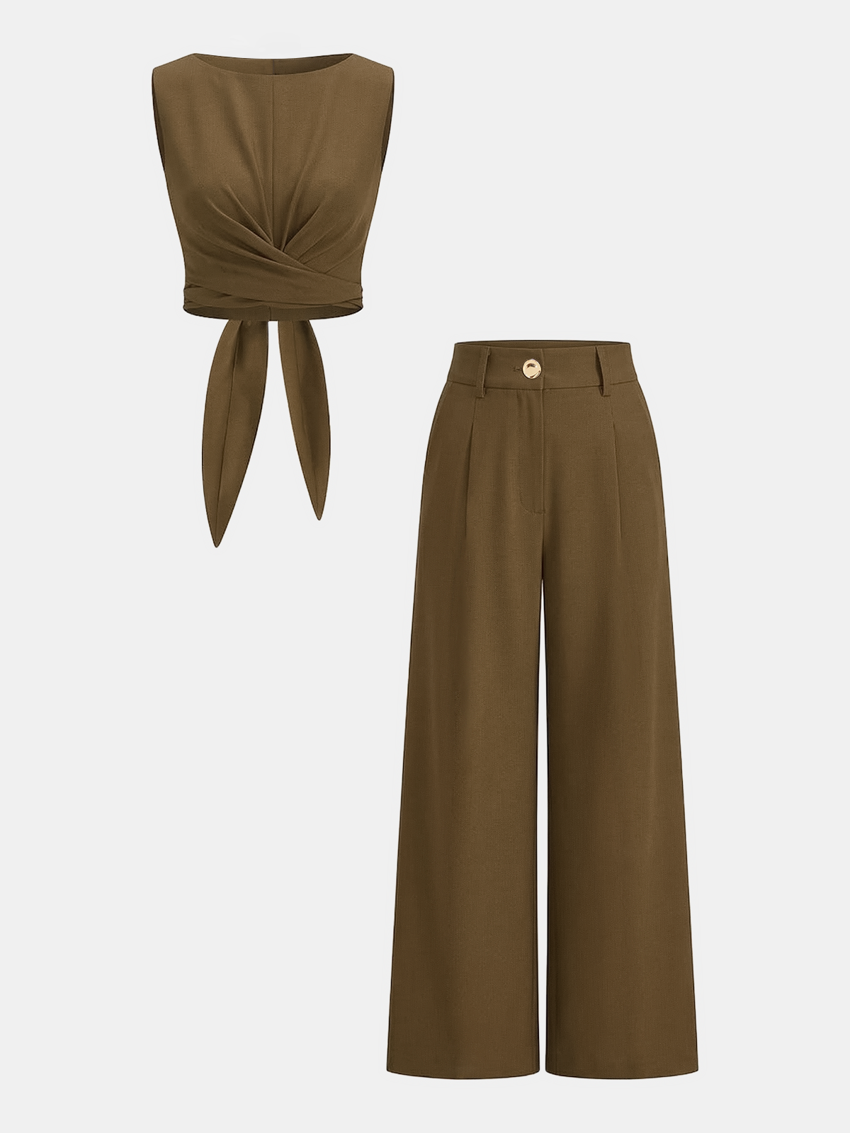 Knotted Cross-Tie Crop Top & Wide-Leg Pants Set