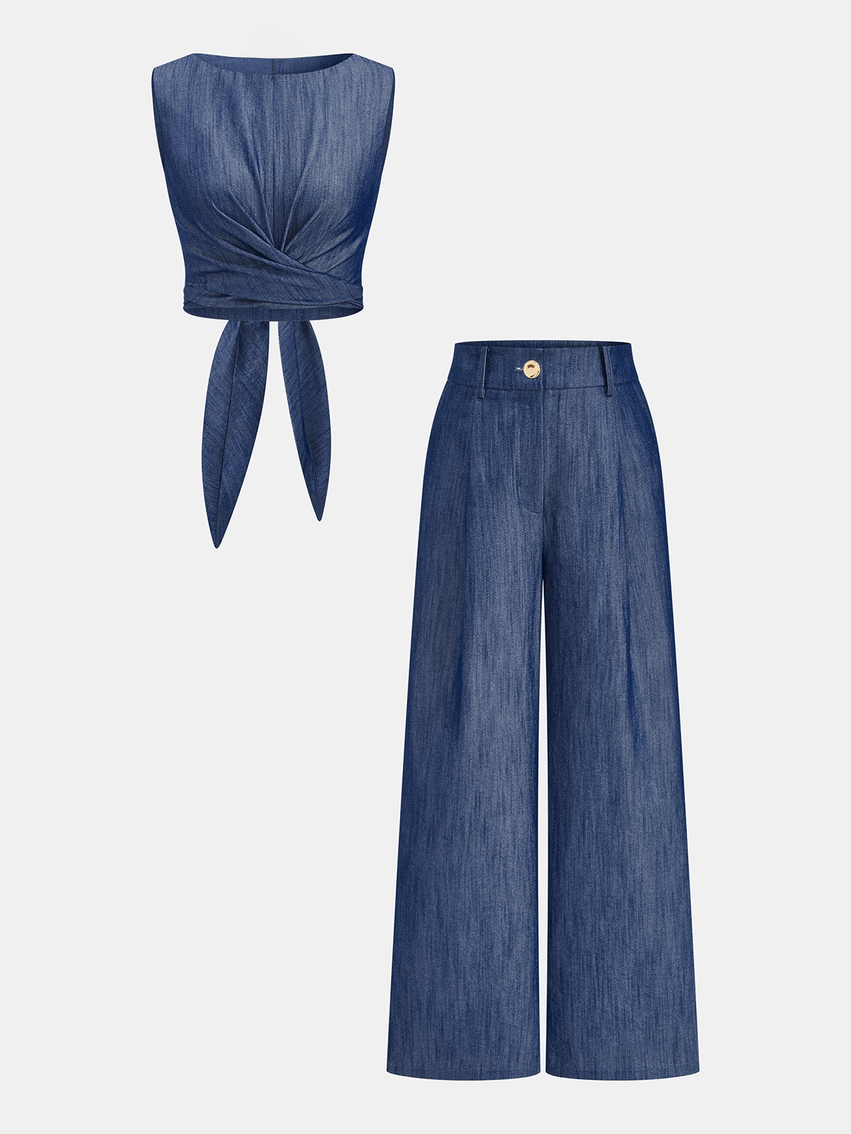 Knotted Cross-Tie Crop Top & Wide-Leg Pants Set