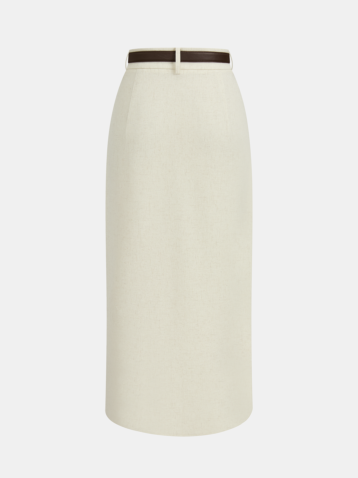 Chic Belted Linen Blend Midi Skirt