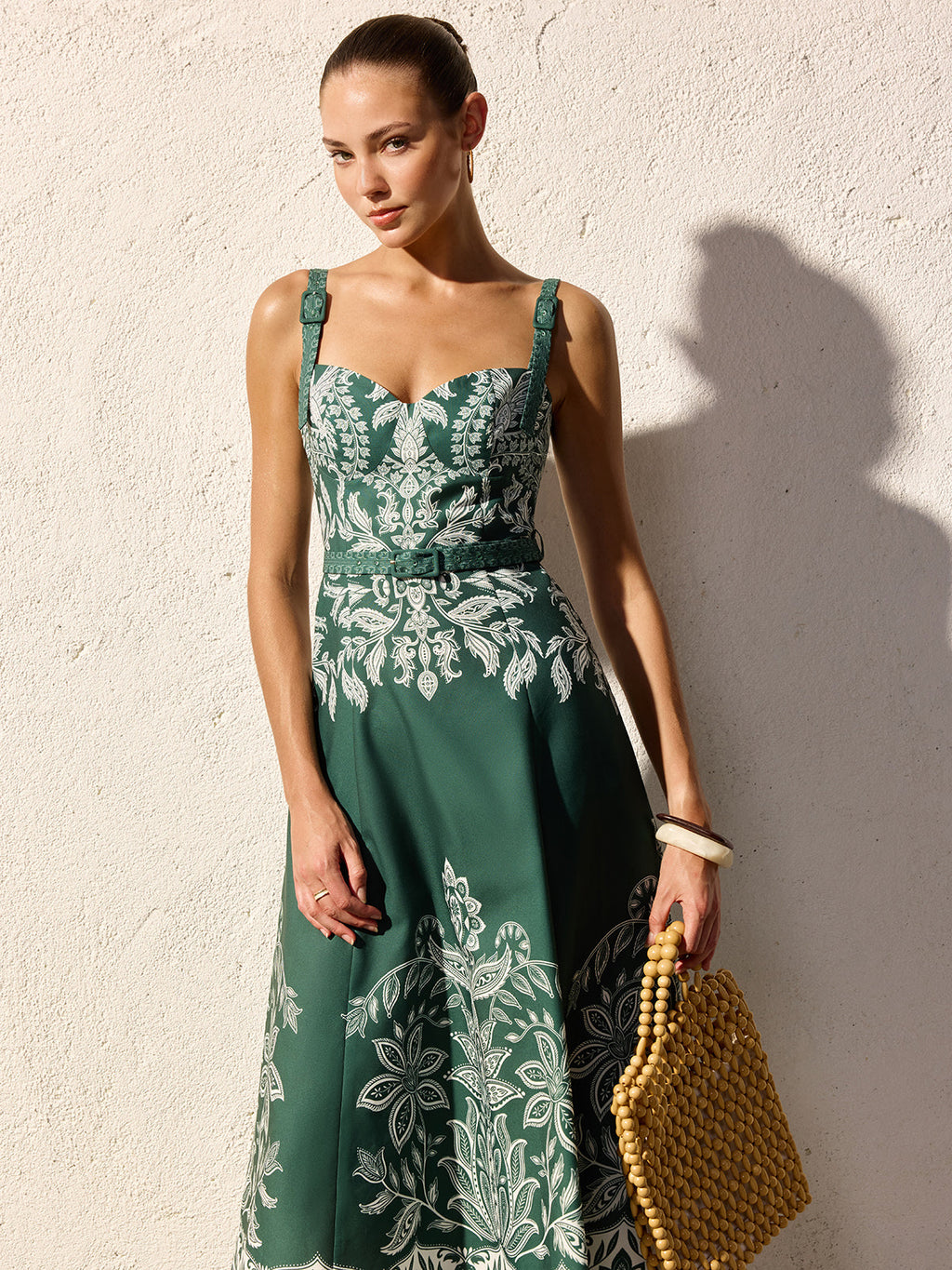 Bella Beauty Floral Print Belted Cami Maxi Dress