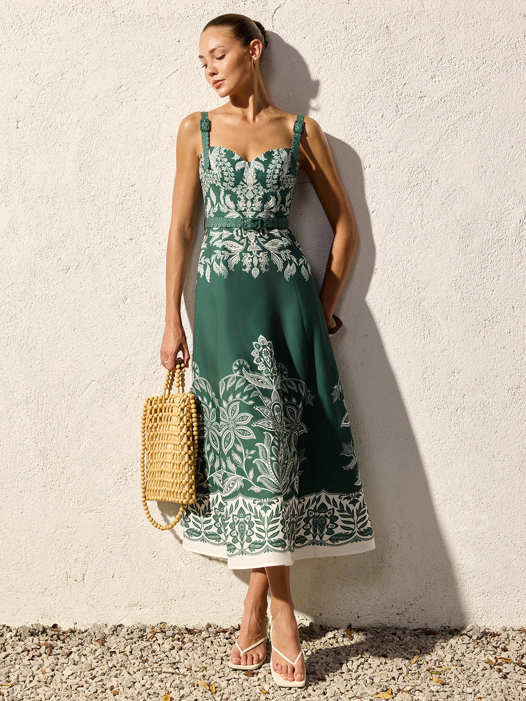 Bella Beauty Floral Print Belted Cami Maxi Dress