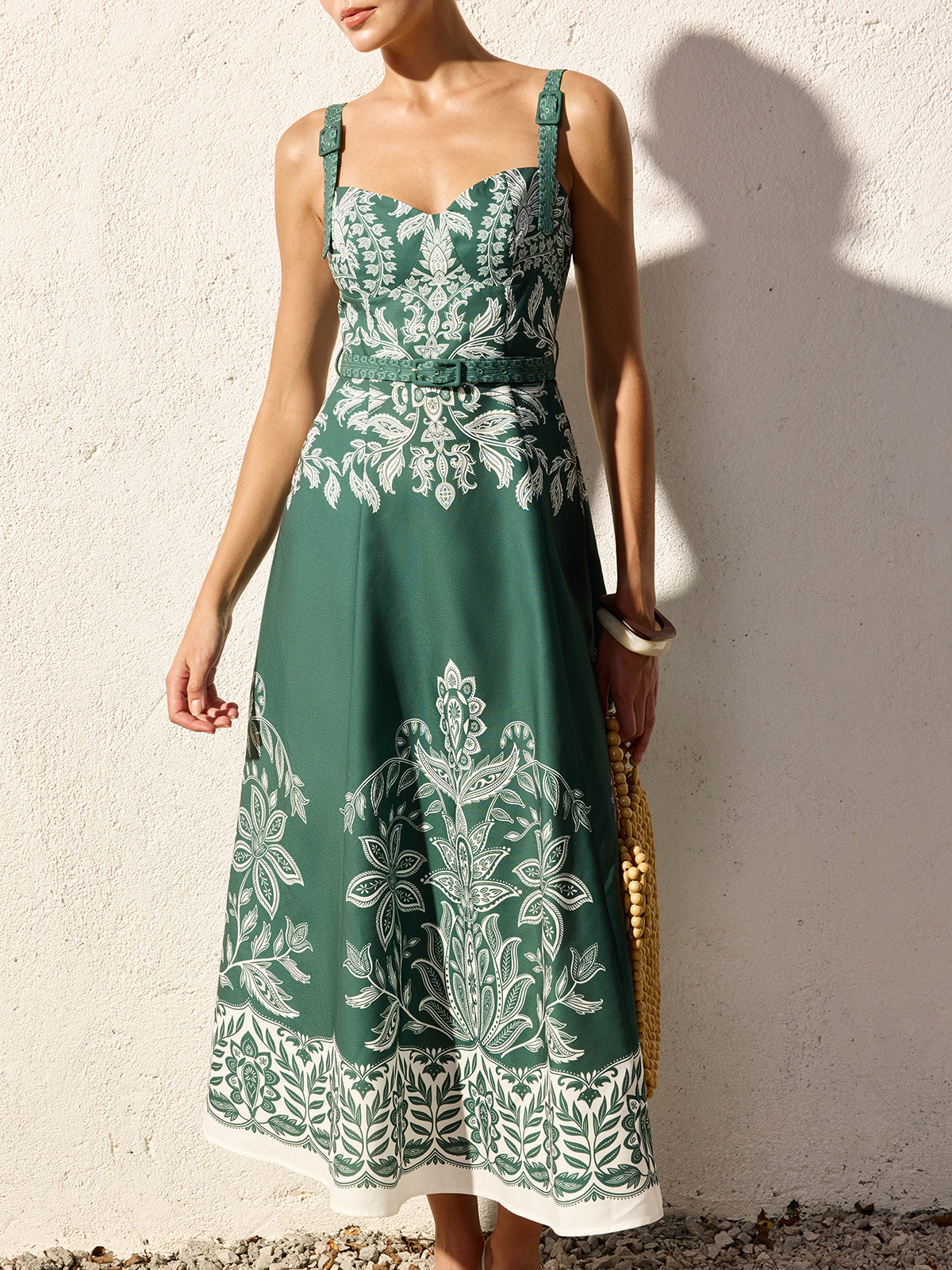 Bella Beauty Floral Print Belted Cami Maxi Dress