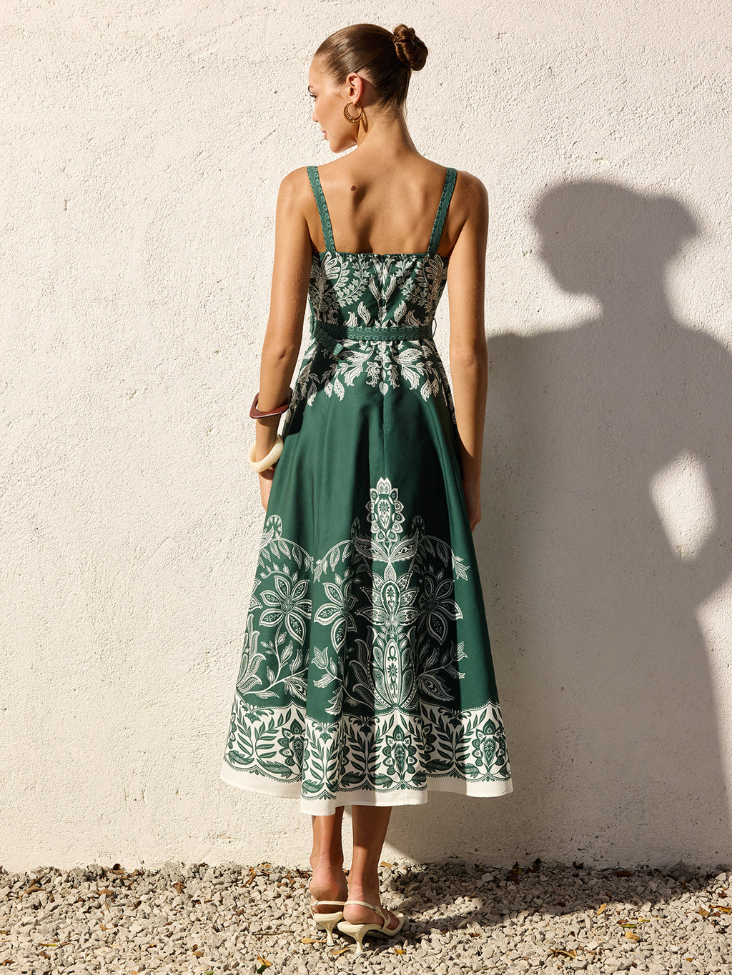 Bella Beauty Floral Print Belted Cami Maxi Dress