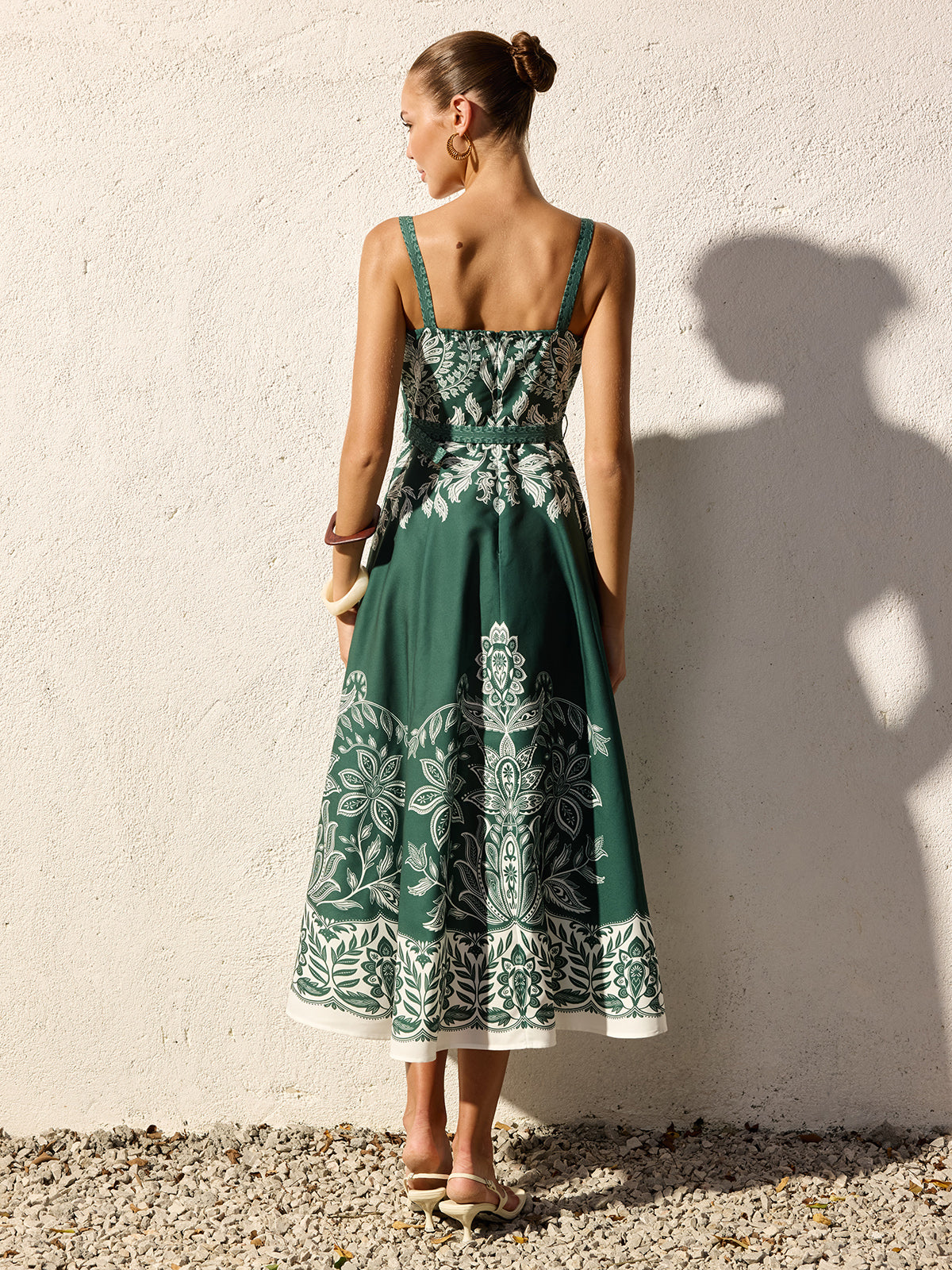 Bella Beauty Floral Print Belted Cami Maxi Dress