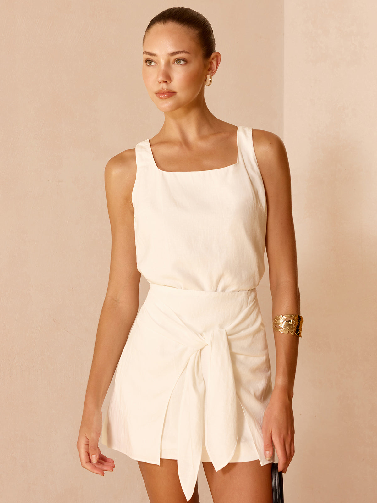 Capri Linen Blend Tie-Knot Top & Skirt Set