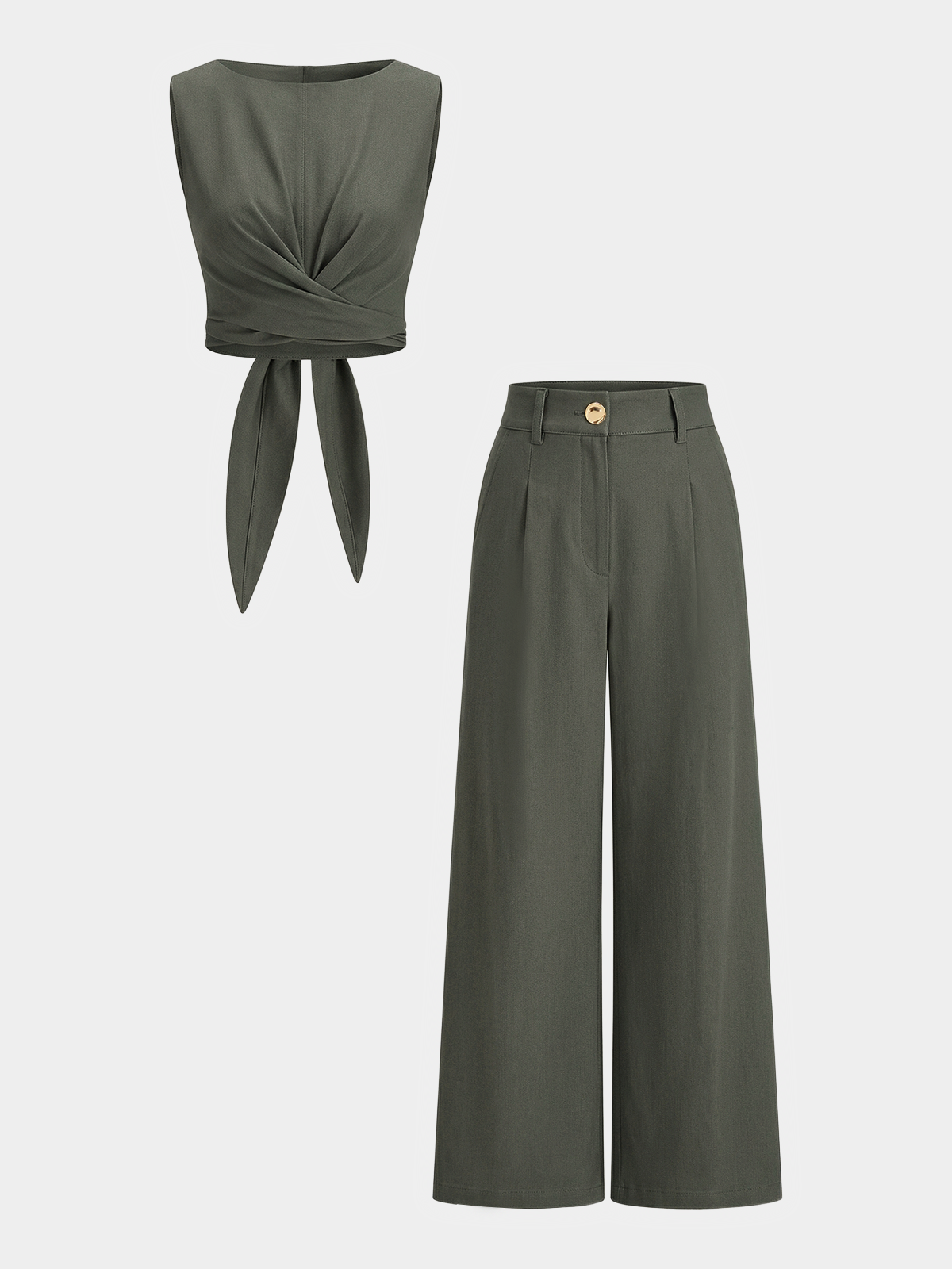 Knotted Cross-Tie Crop Top & Wide-Leg Pants Set
