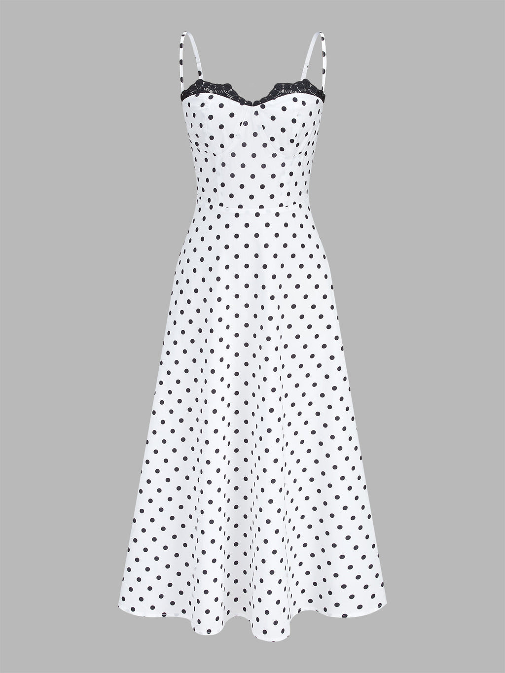 Dotted Romance Polka Dot Lace Trim Cami Maxi Dress