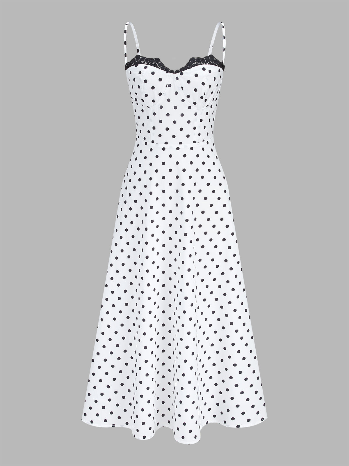 Dotted Romance Polka Dot Lace Trim Cami Maxi Dress