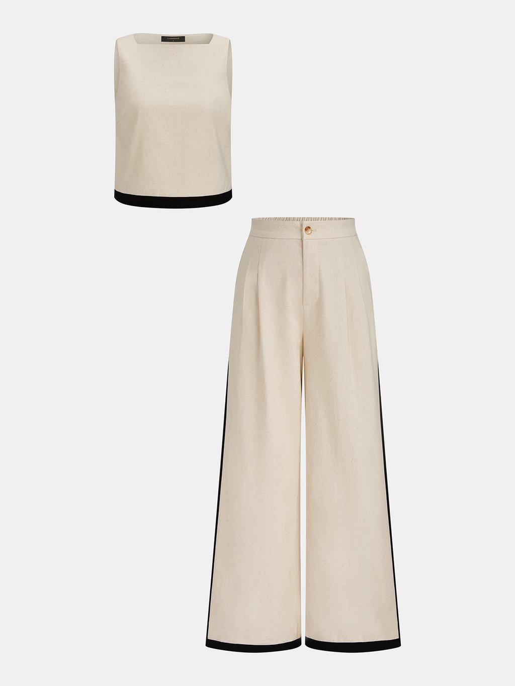 Clean Lines Linen & Cotton Zipper Contrast Binding Pants Set