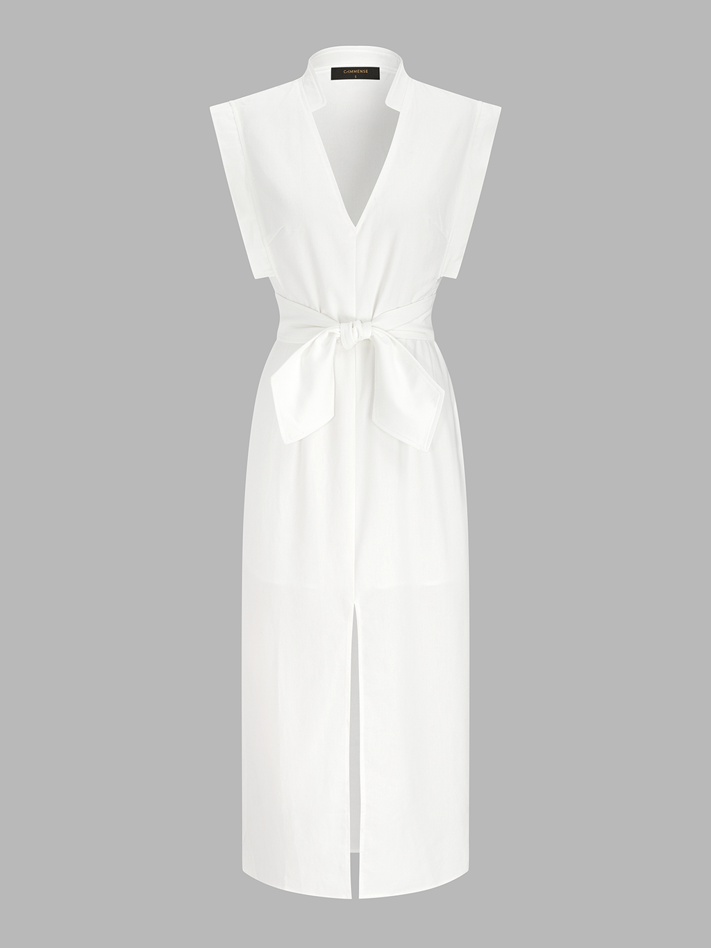 Breezy Bow Cotton-Linen Sleeveless V-Neck Split Dress