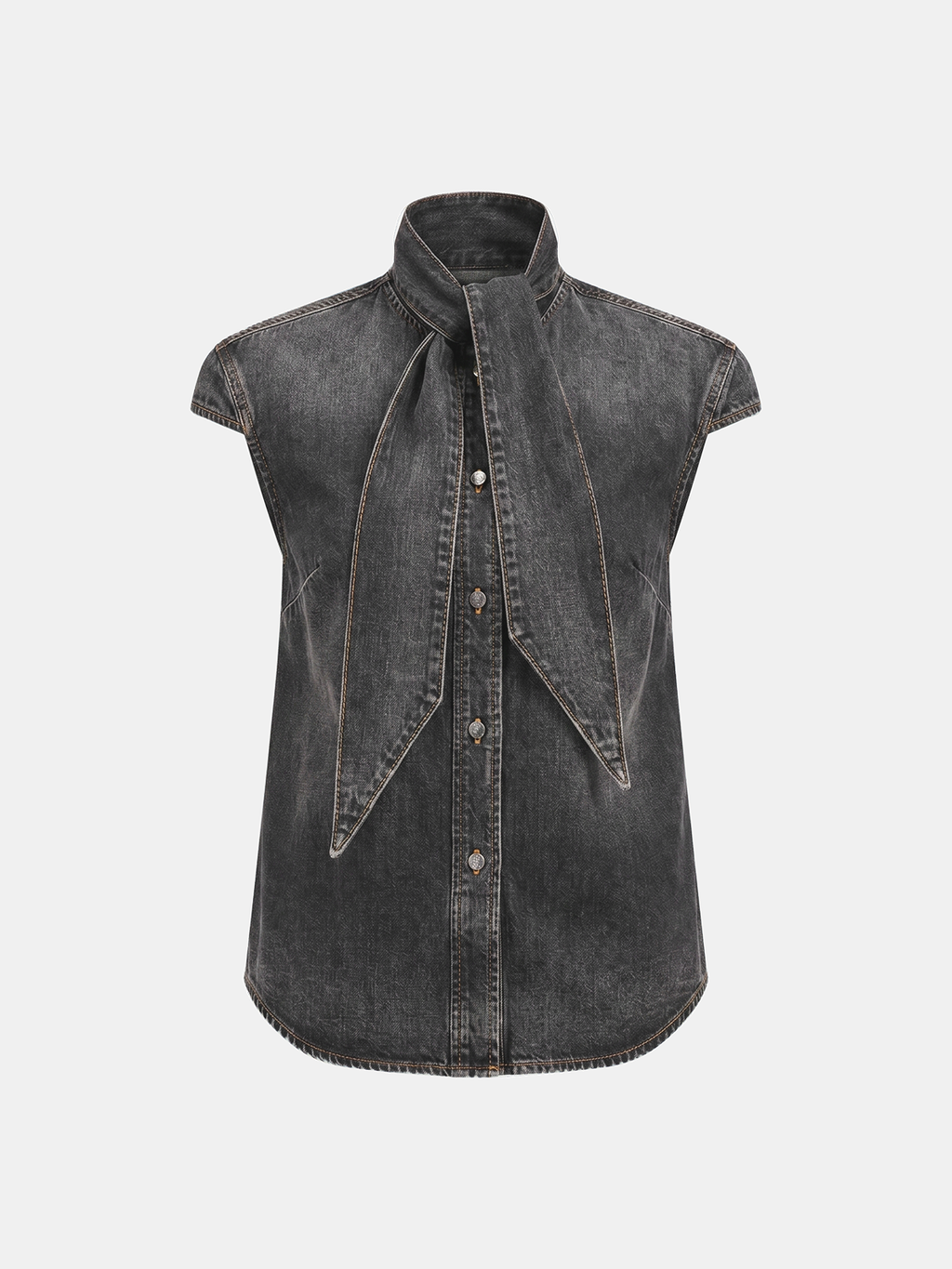 Denim Darling Tie Neck Sleeveless Shirt