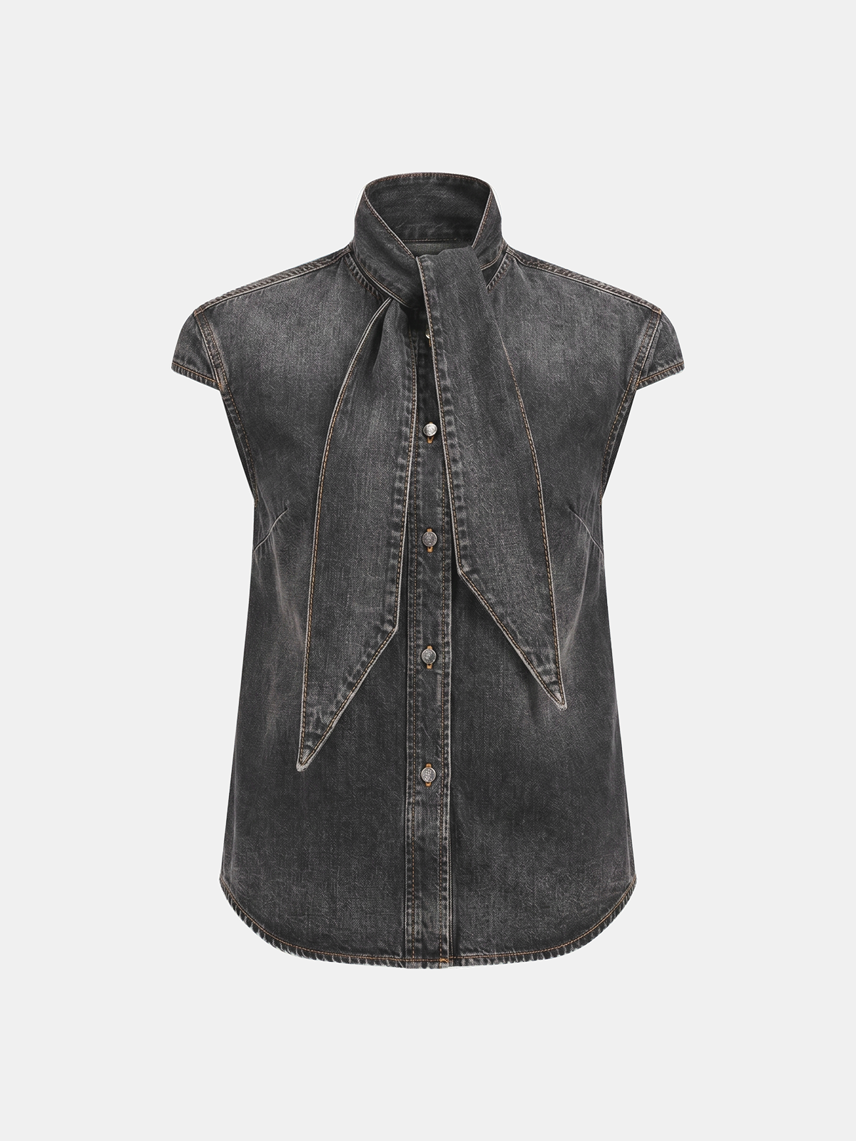 Denim Darling Tie Neck Sleeveless Shirt
