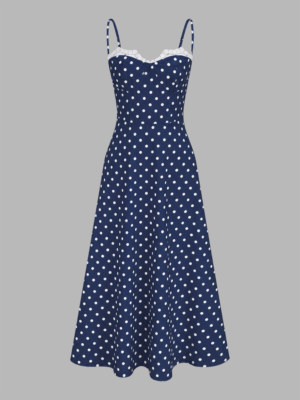 Dotted Romance Polka Dot Lace Trim Cami Maxi Dress