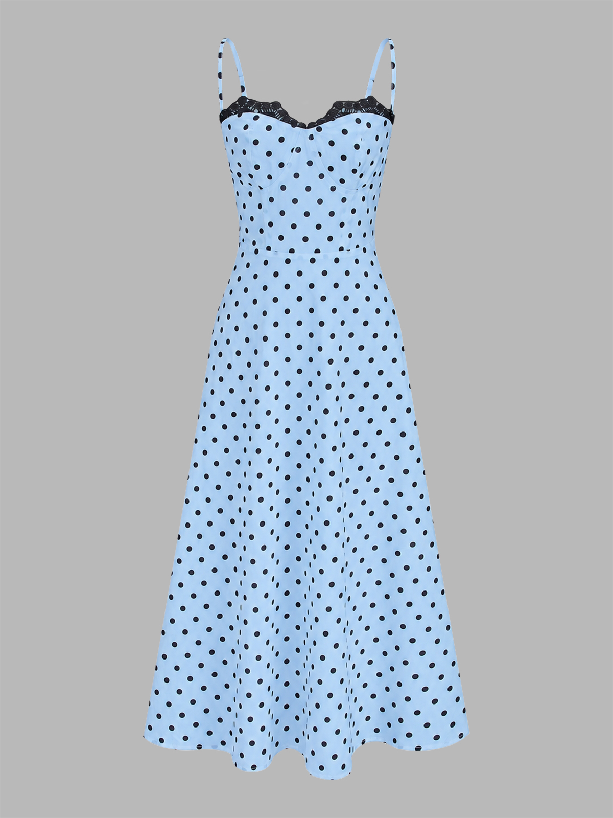 Dotted Romance Polka Dot Lace Trim Cami Maxi Dress