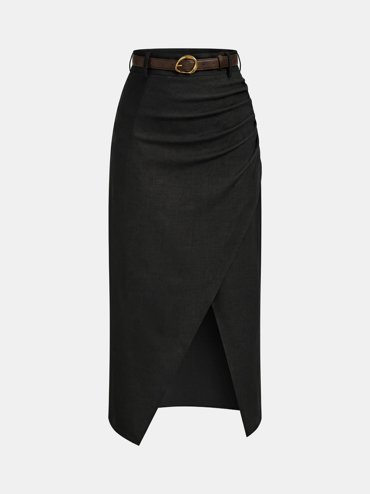 Chic Belted Linen Blend Midi Skirt