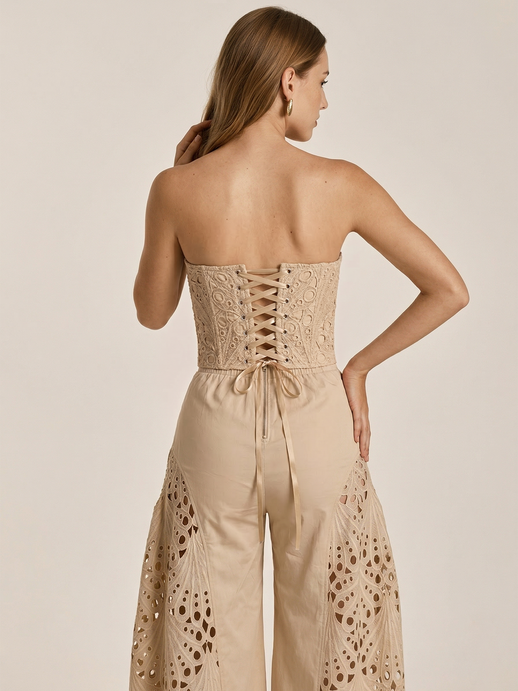 Sunday Brunch Strapless Eyelet Top & Wide-Leg Pants Set