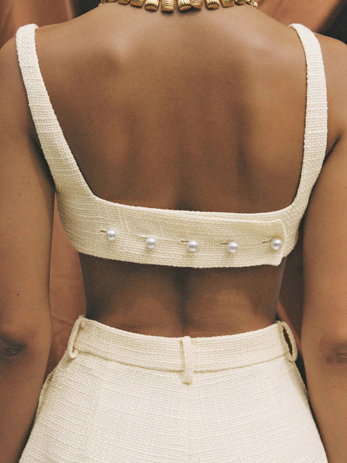 Tweed Appealing Backless Plain Shorts Set