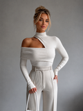 Sculpted Edge Mock Neck Long Sleeve Knit Top