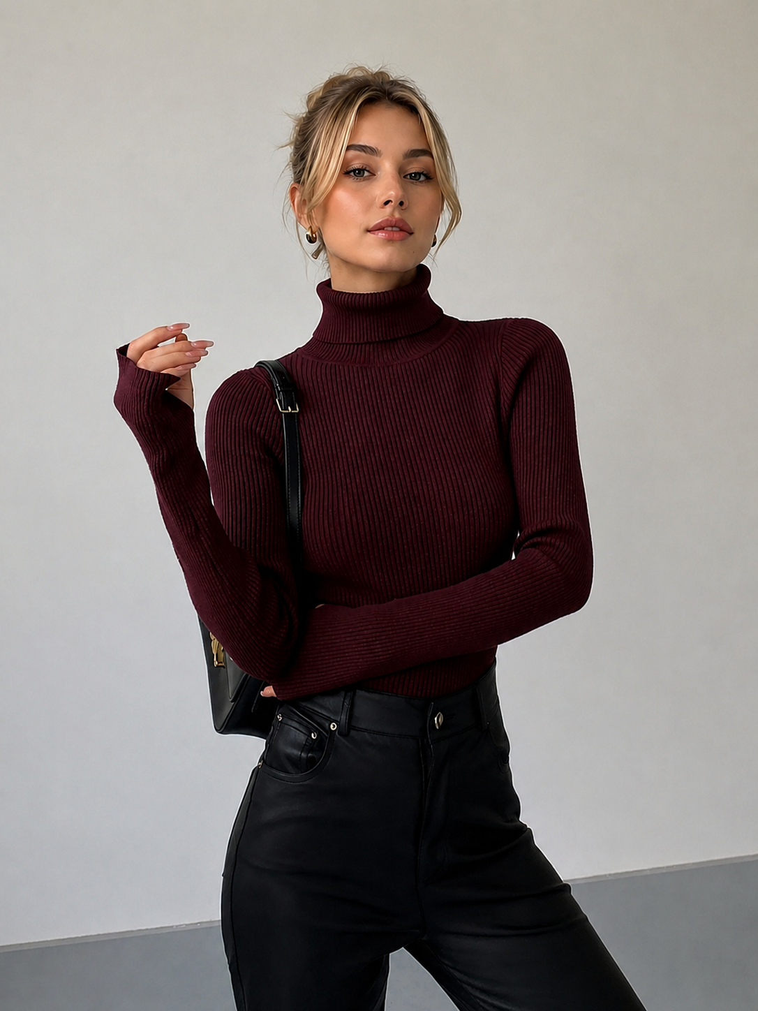 Sleek Fit Turtleneck Slim Knit Top