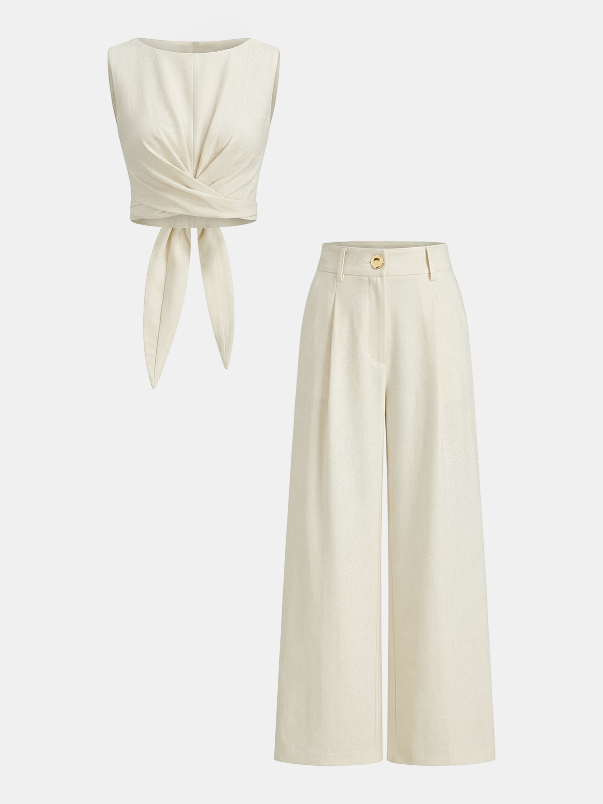 Knotted Cross-Tie Crop Top & Wide-Leg Pants Set