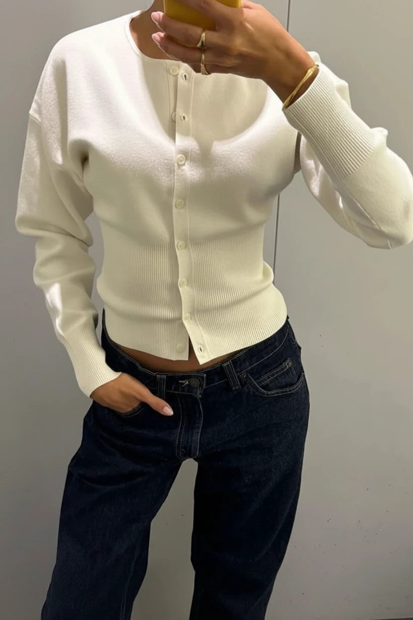 Bloom Ribbed Knit Button-Front Cropped Cardigan