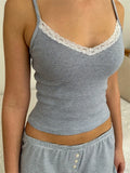 Heather Lace Trim Sleeveless Sleepwear Set