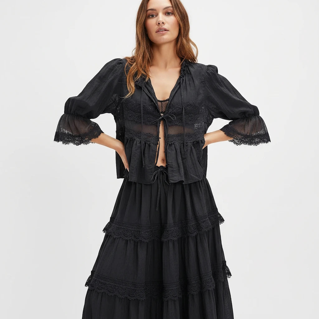 Tulum Sheer Tie-up Loose Peplum Top