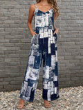 Abstract Spaghetti Strap Wide Leg Jumpsuit