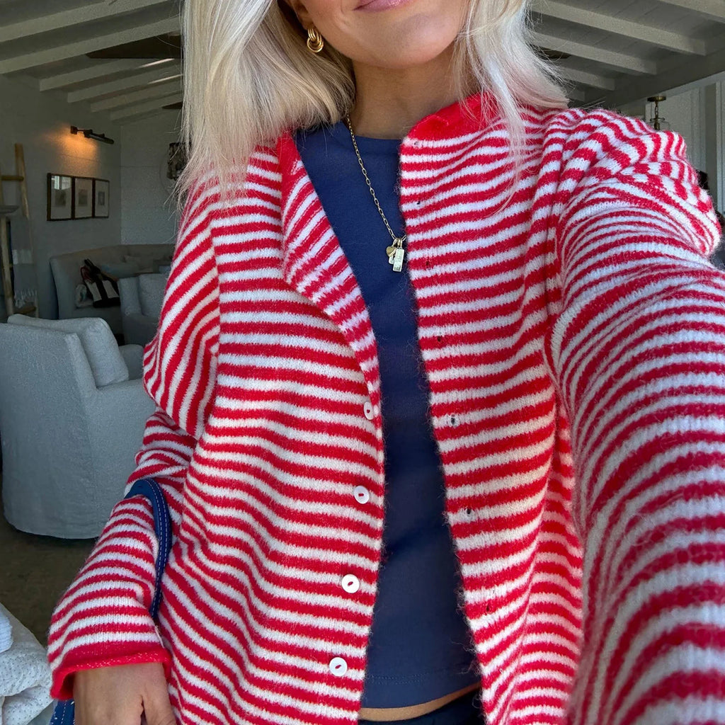Tokyo Striped Knit Button Down Cardigan Sweater
