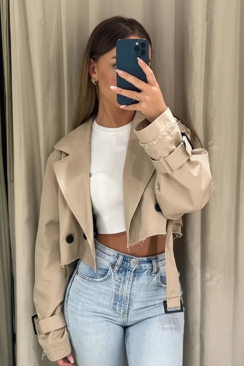 Elesa Belted Cropped Trench Coat Jacket