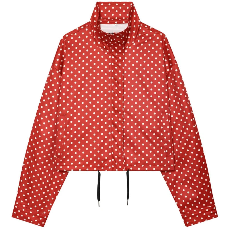 Light Polka Dot Crop Bomber Jacket
