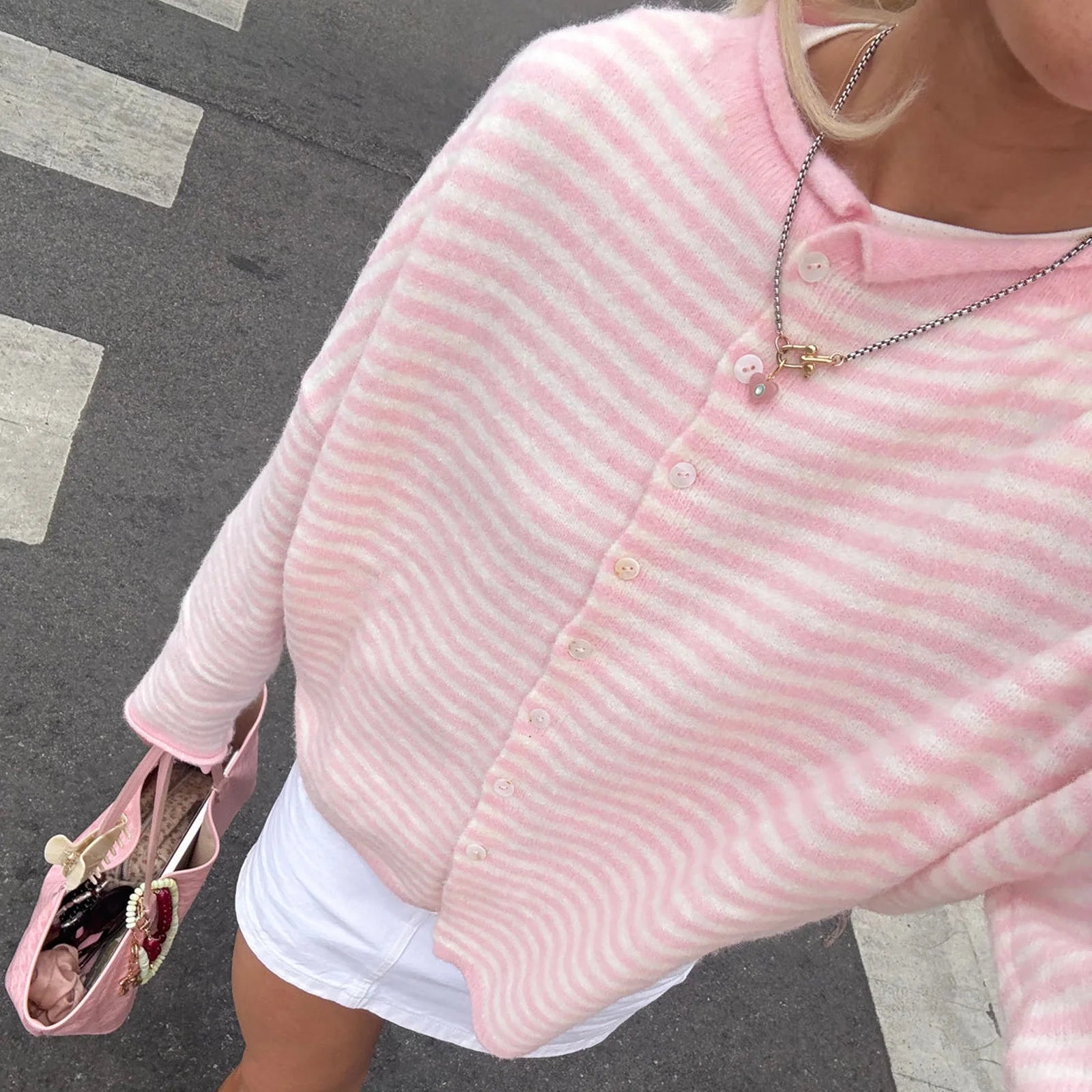 Tokyo Striped Knit Button Down Cardigan Sweater