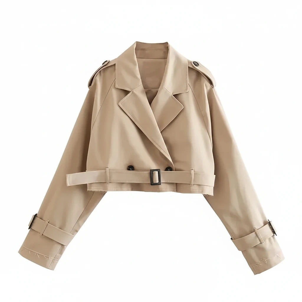 Elesa Belted Cropped Trench Coat Jacket