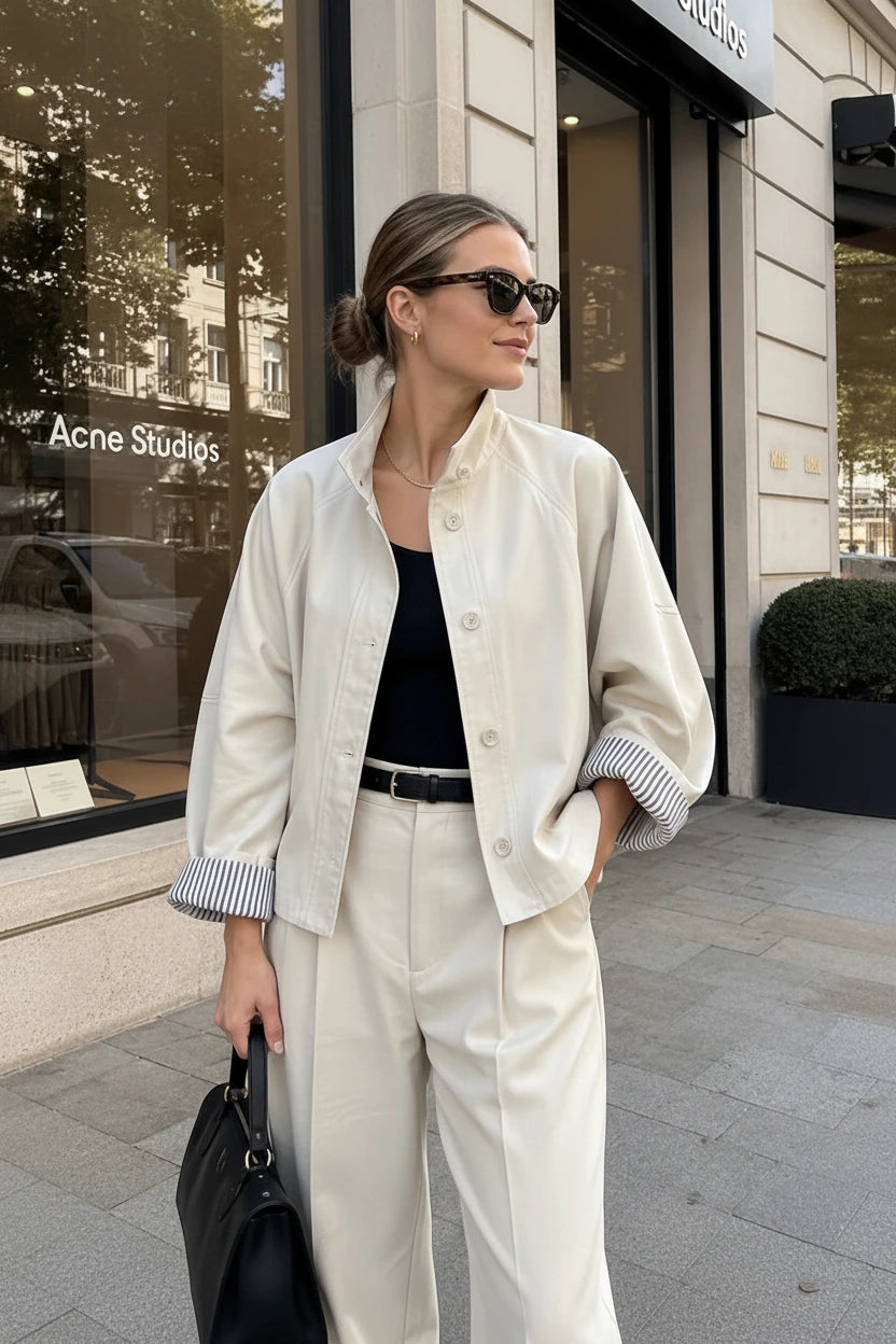 Sorana Stand Collar Button Down Shirt Jacket