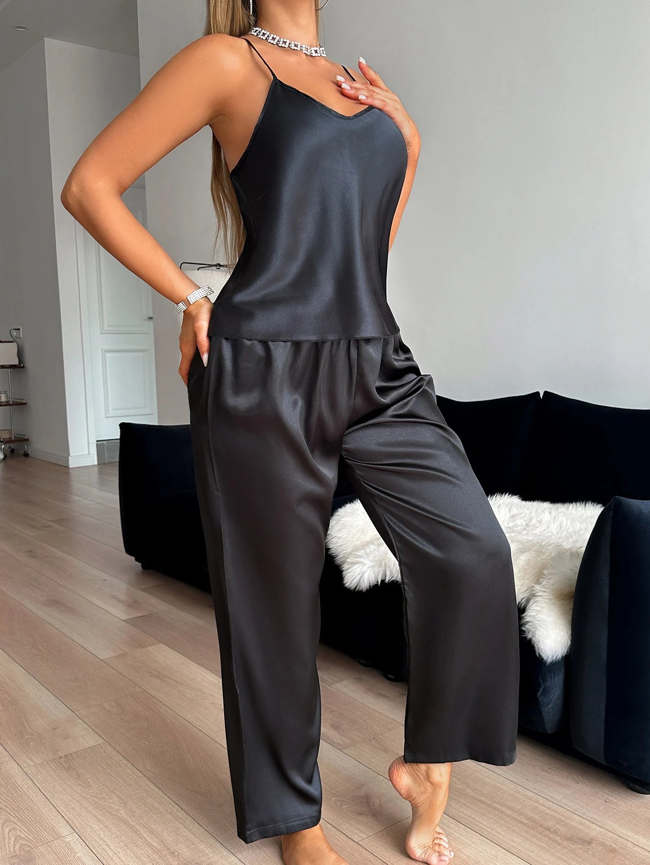 Satin Cami & Wide Leg Pants Pajama Set Women