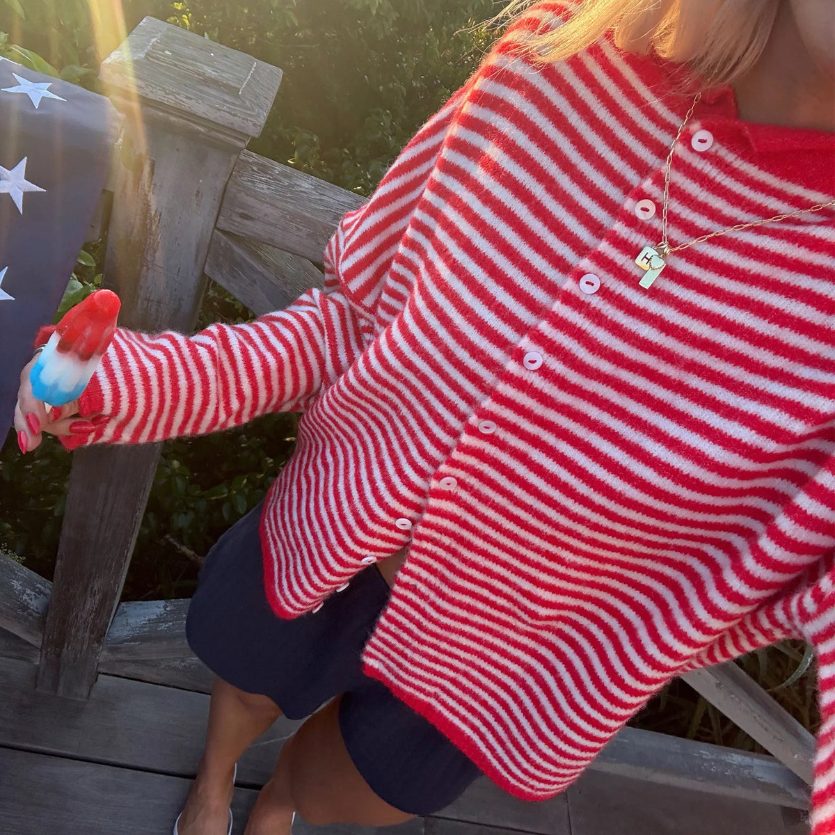 Tokyo Striped Knit Button Down Cardigan Sweater