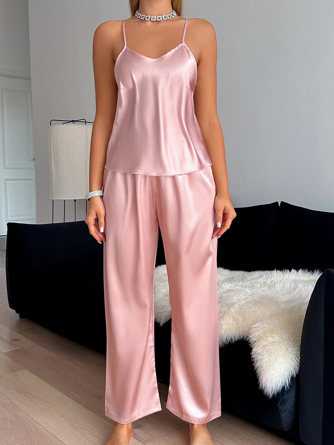 Satin Cami & Wide Leg Pants Pajama Set Women