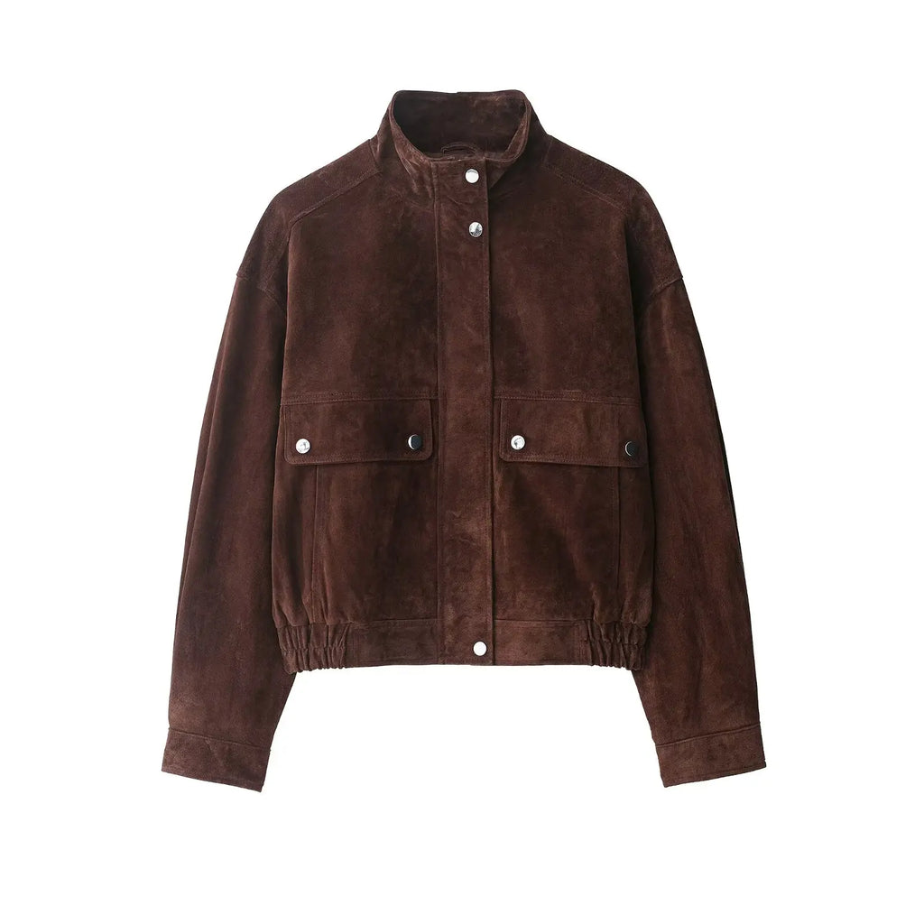 Lauren Collective Brown Suede Bomber Jacket